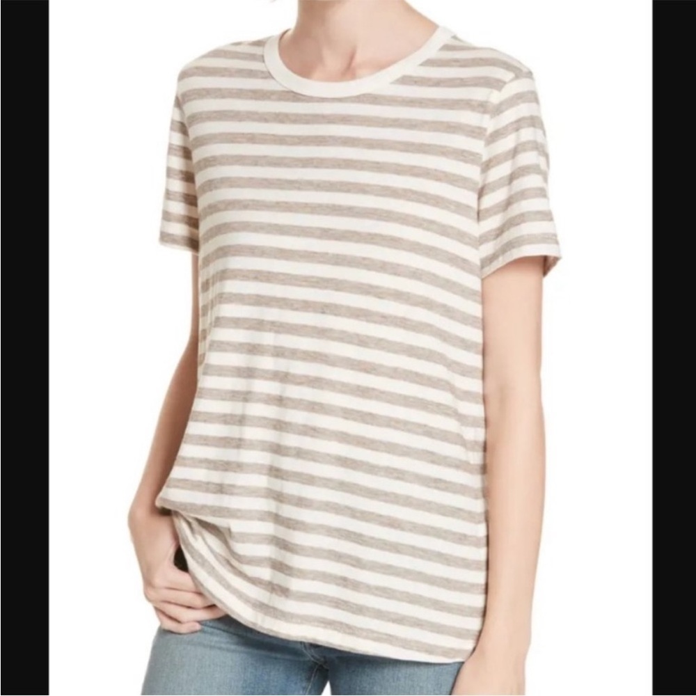 Jenni Kayne Striped Short Sleeve T Shirt Brown and White